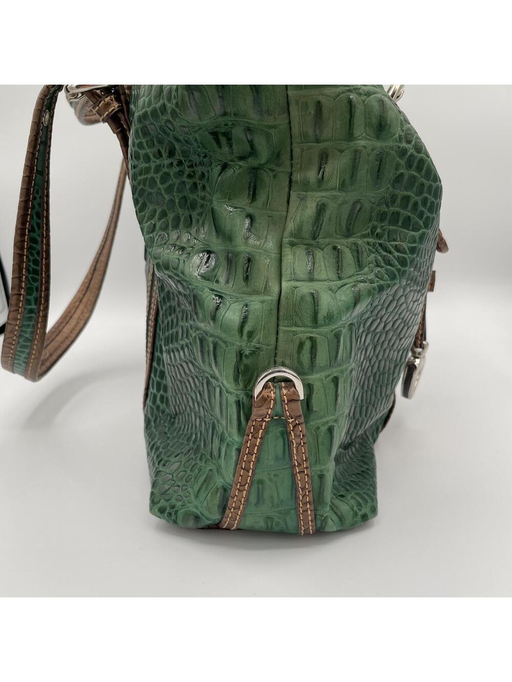 Sharif Large Teal Embossed Leather Tote Croc Print Satchel Shoulder Bag Charm - Picture 6 of 9